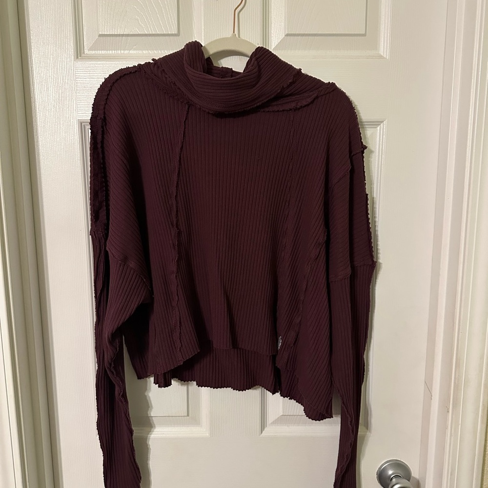 FP Movement by Free People Ribbed Maroon Turtleneck Sweater